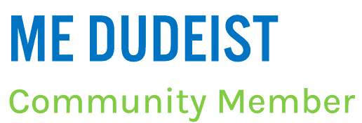 The image features the text "ME DUDEIST" in bold, uppercase blue letters at the top, and directly below it, the words "Community Member" in regular, lowercase green letters. The background is white, making the text clear and prominent.